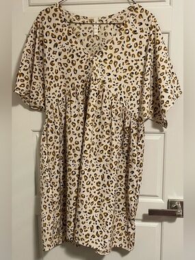 mts Cream, Gold Tan, Black Leopard Print Mini Dress